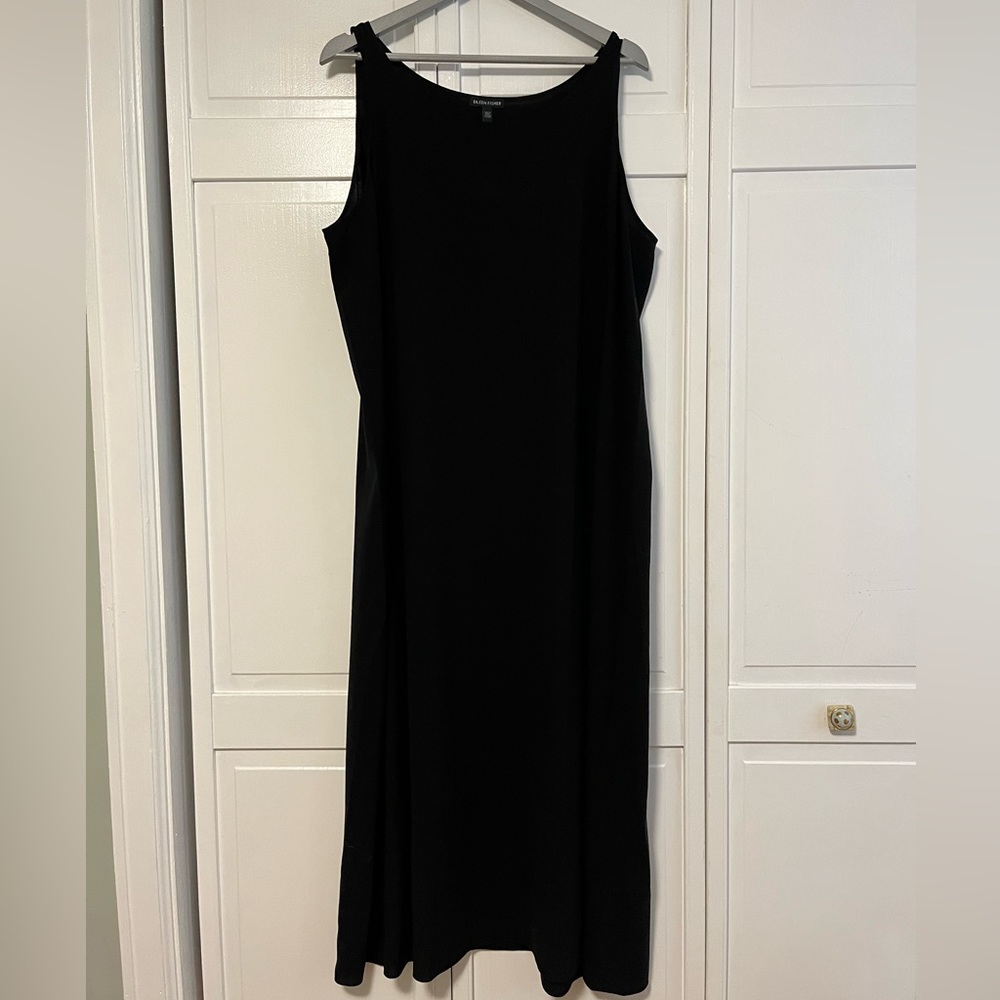 Eileen Fisher  Silk Georgette Crepe Black Maxi Dress